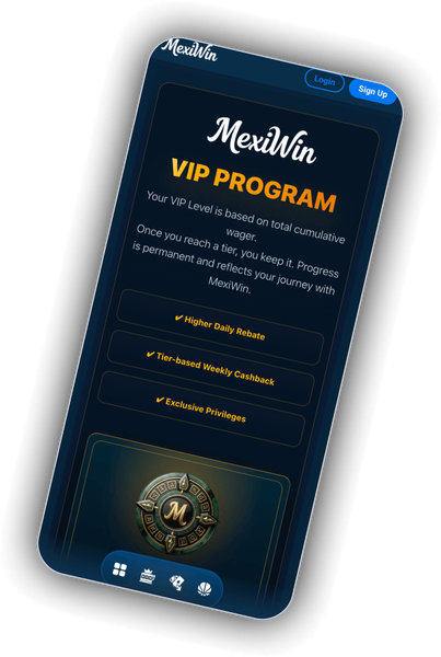 Pantalla VIP de MexiWin con niveles de fidelidad y ventajas de devolución diaria